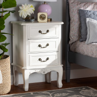 Baxton Studio ETASW-04-White-NS Gabrielle Traditional French Country Provincial White-Finished 3-Drawer Wood Nightstand